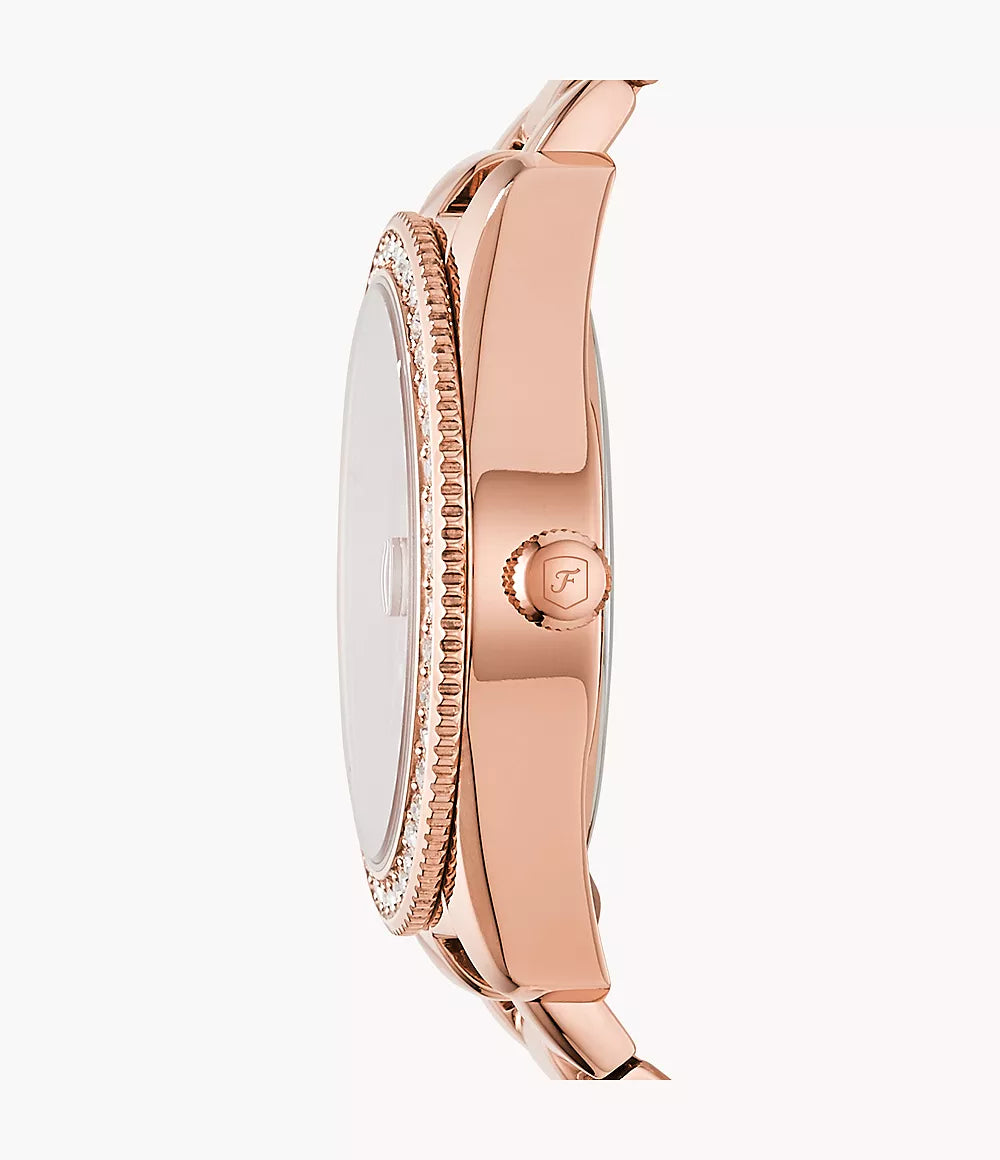 Scarlette Three Hand Date Rose Gold Tone Stainless Steel Watch Mitton s Jewellers