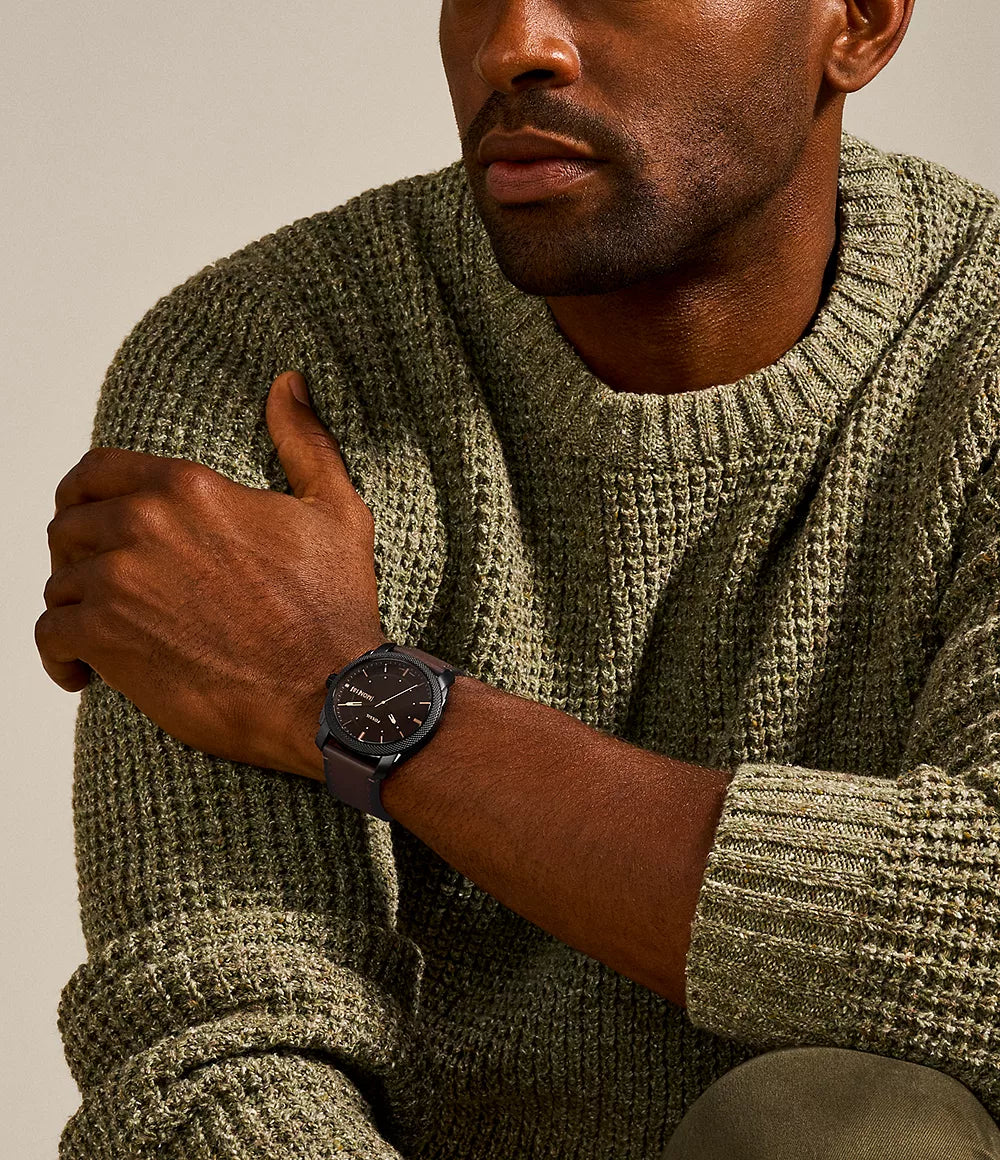 Machine Three-Hand Date Brown Leather Watch
