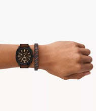Load image into Gallery viewer, Machine Chronograph Brown Leather Watch and Bracelet Set