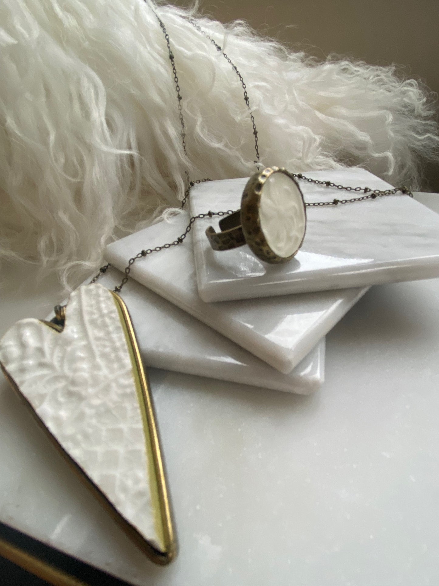 Vintage White Textural Ring