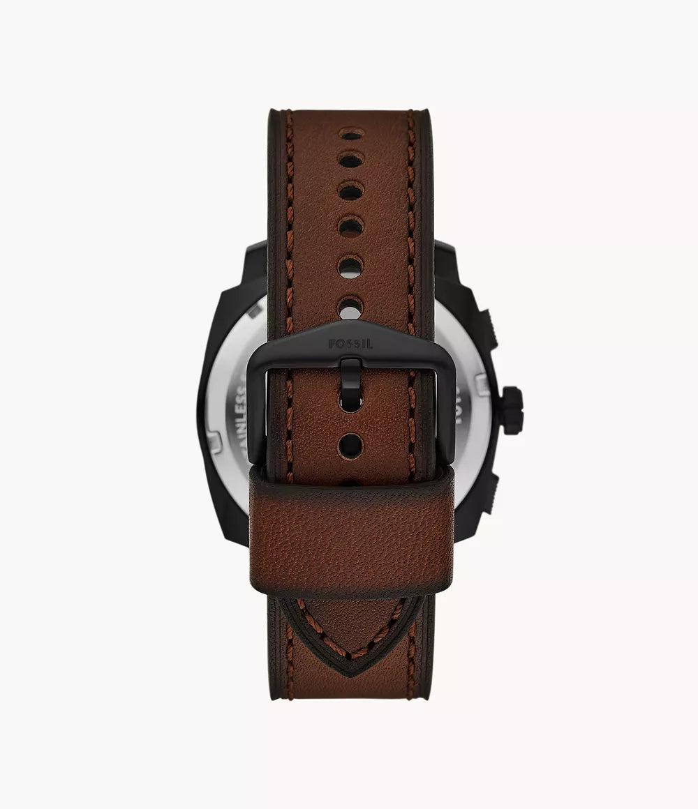 Machine Chronograph Brown Leather Watch and Bracelet Set