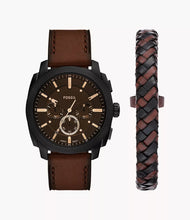 Load image into Gallery viewer, Machine Chronograph Brown Leather Watch and Bracelet Set
