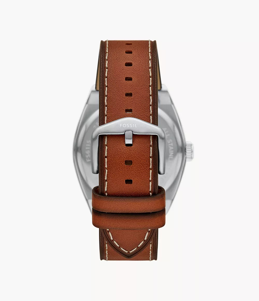 Everett Three-Hand Date Brown Leather Watch