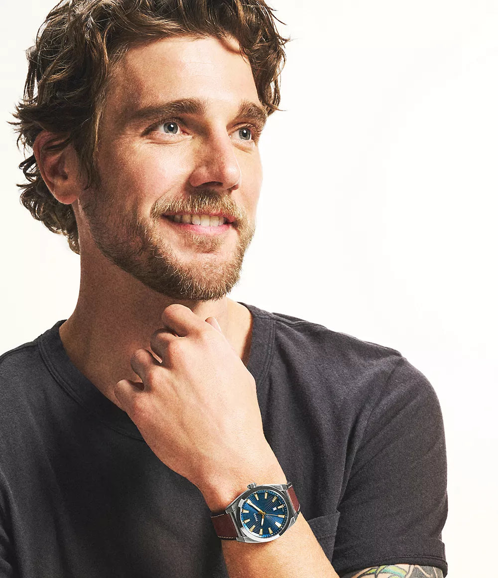 Everett Three-Hand Date Brown Leather Watch