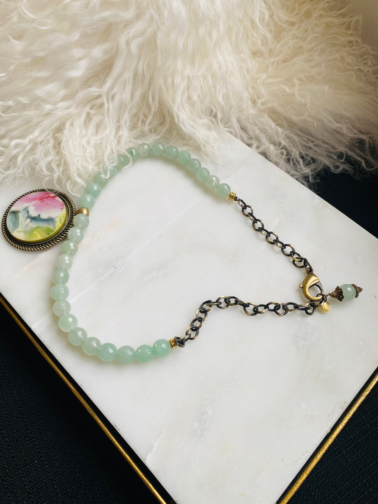Vintage China and Green Adventurine Necklace