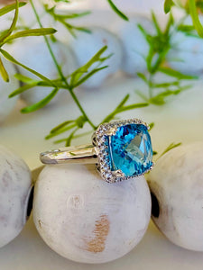 Blue Topaz and Diamond Ring