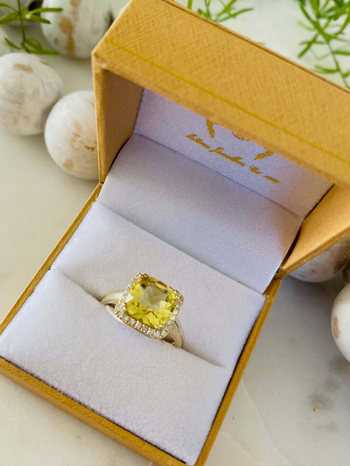 Citrine Quartz and Diamond Ring
