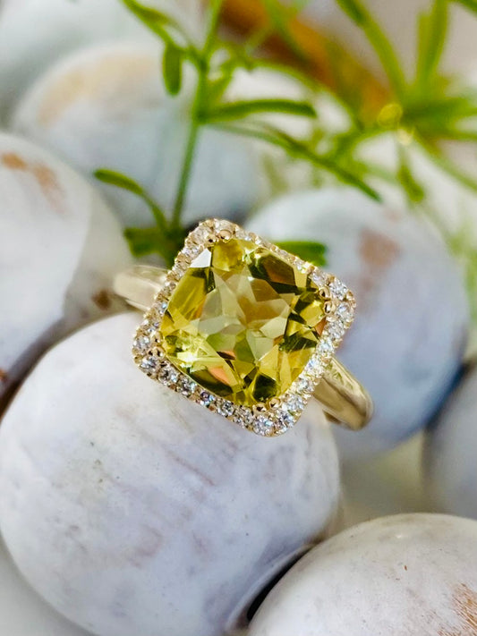 Citrine Quartz and Diamond Ring