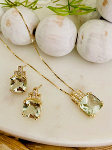 Green Amethyst and Diamond Earrings