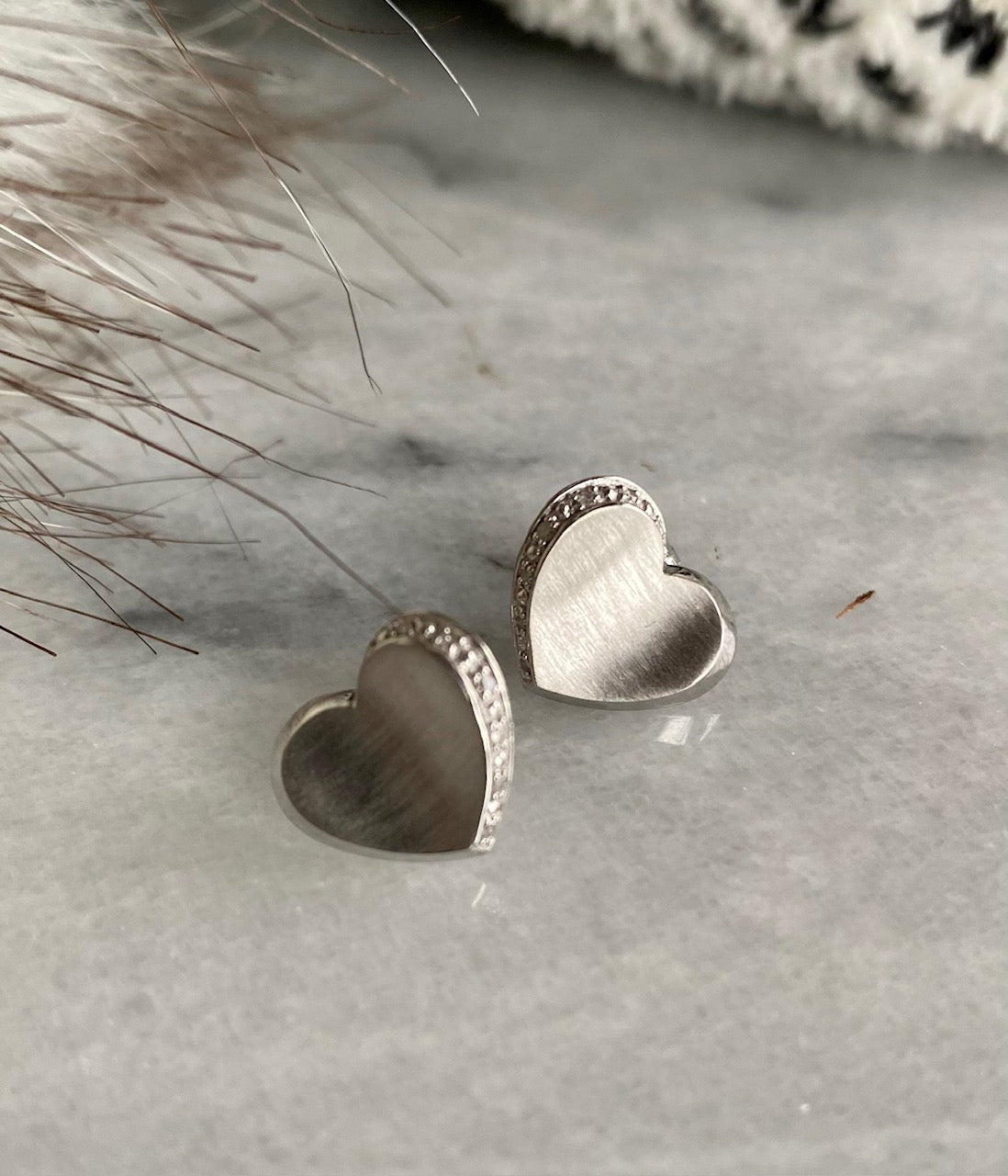 Silver and Diamond Heart Earrings