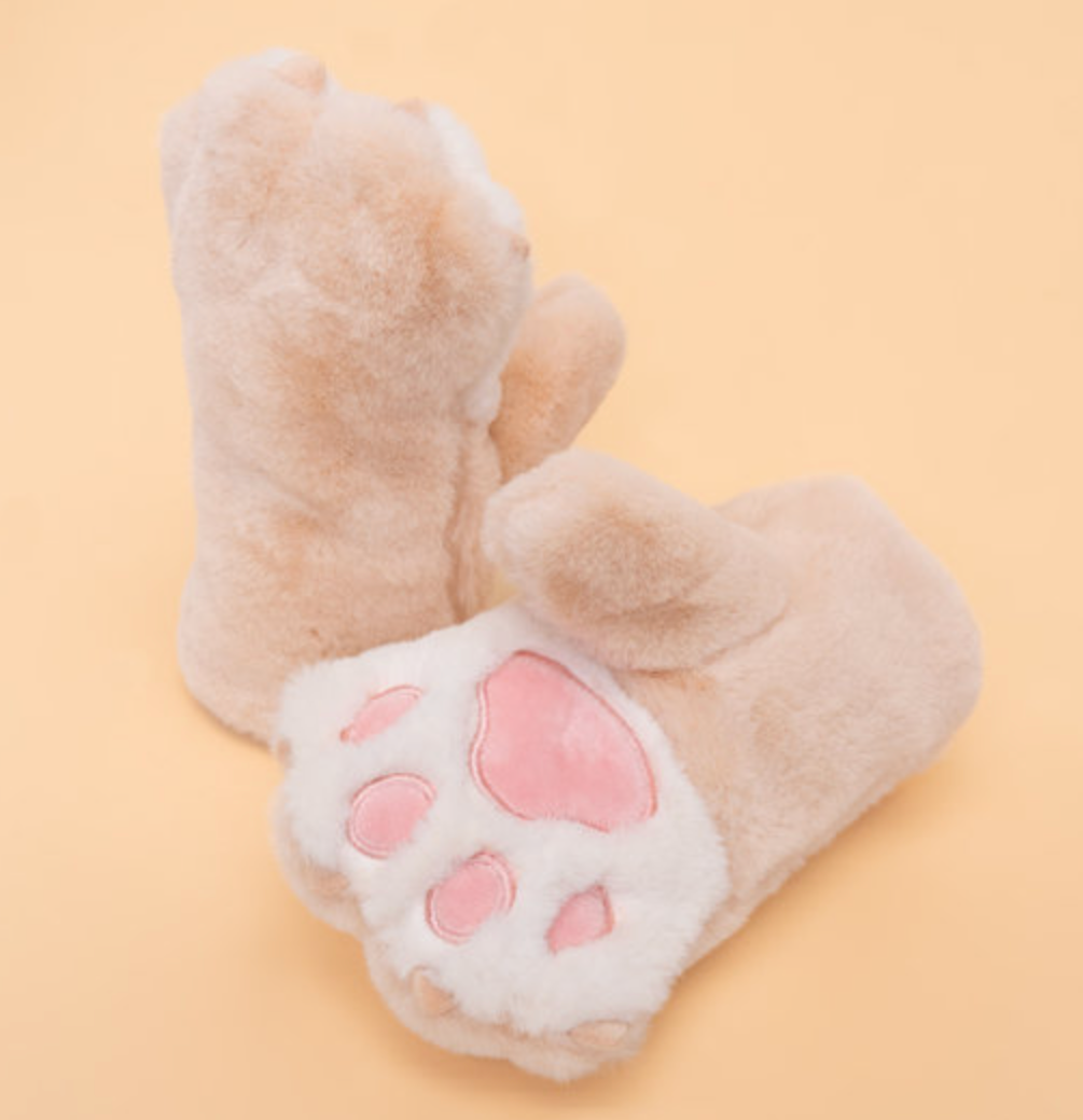 Kids Bear Paw Fluffy Mittens - Pink