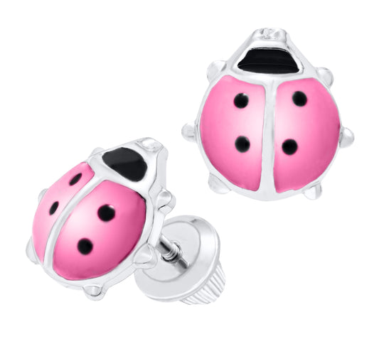 Children's Pink Ladybug Earrings