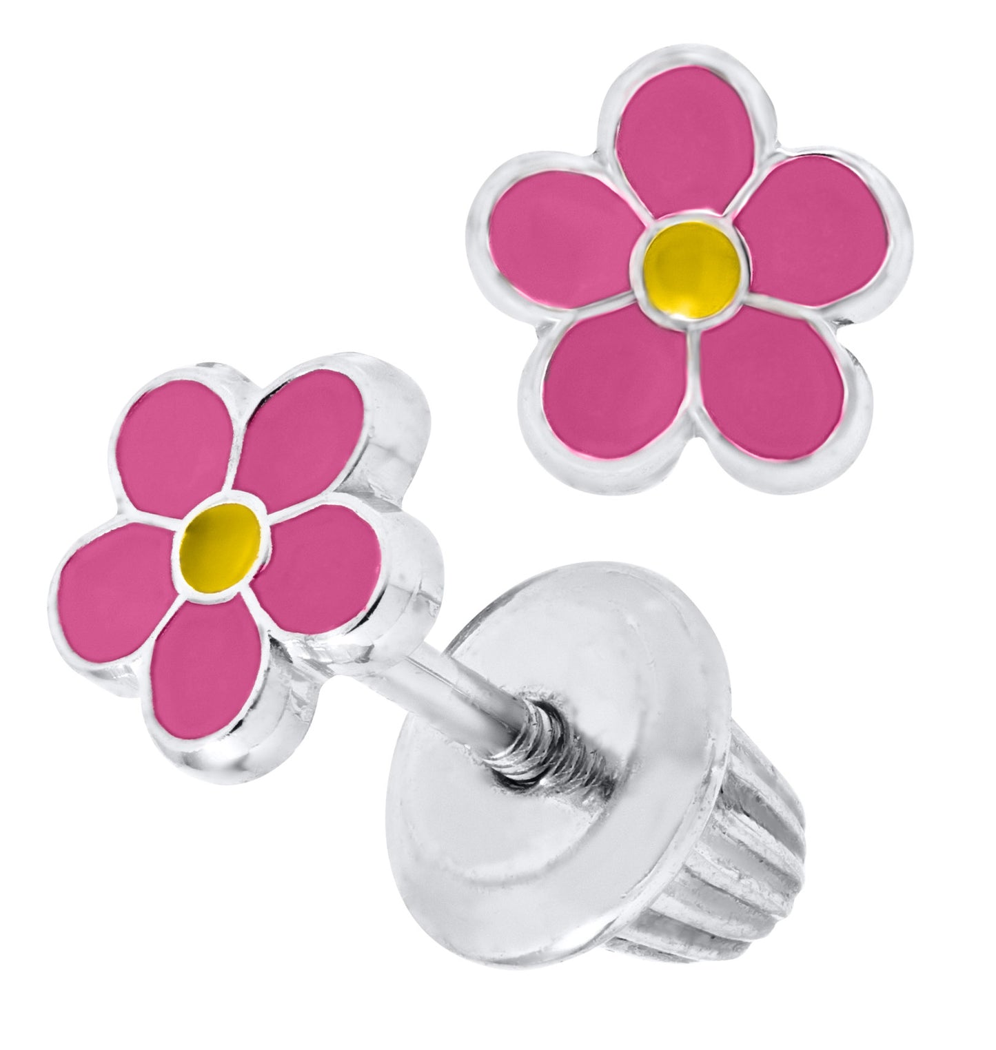 Children's Pink & Yellow Flower Earrings