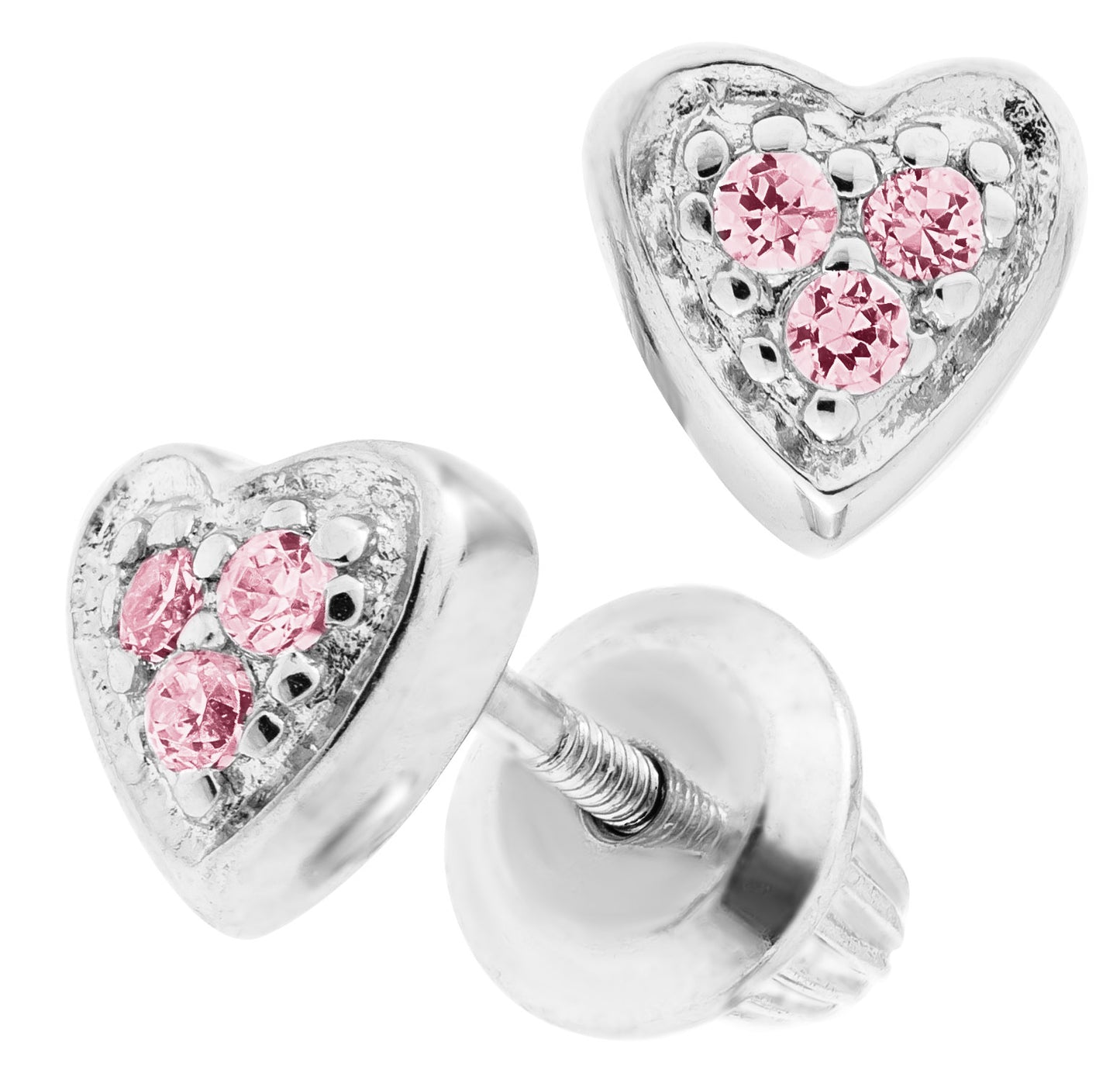 Children's Pink Crystal Heart Earrings