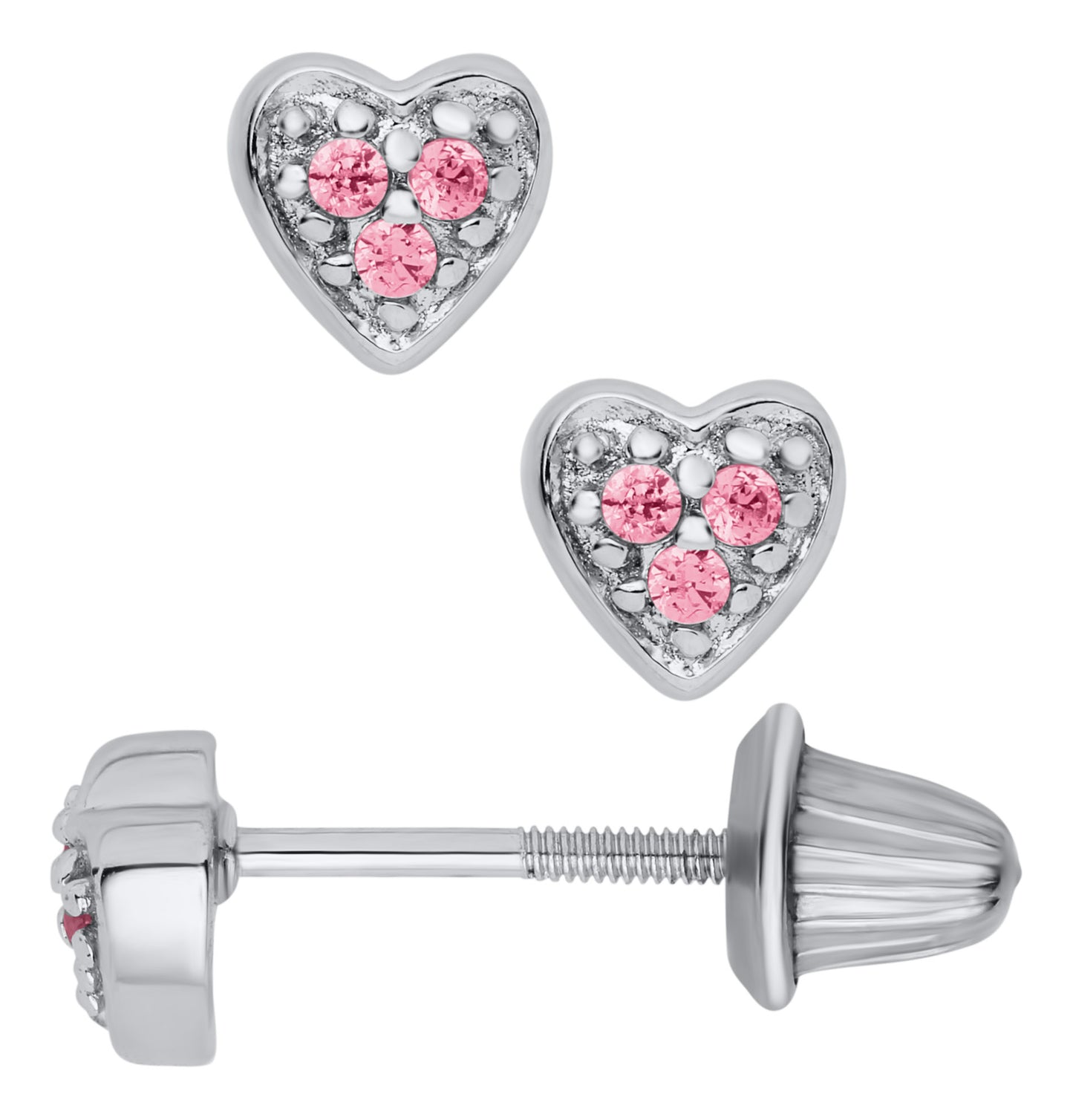 Children's Pink Crystal Heart Earrings