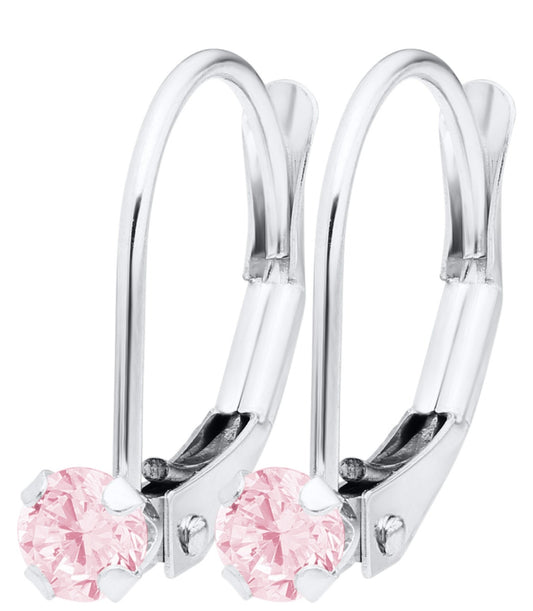 Children's Pink Crystal Lever Back Earrings
