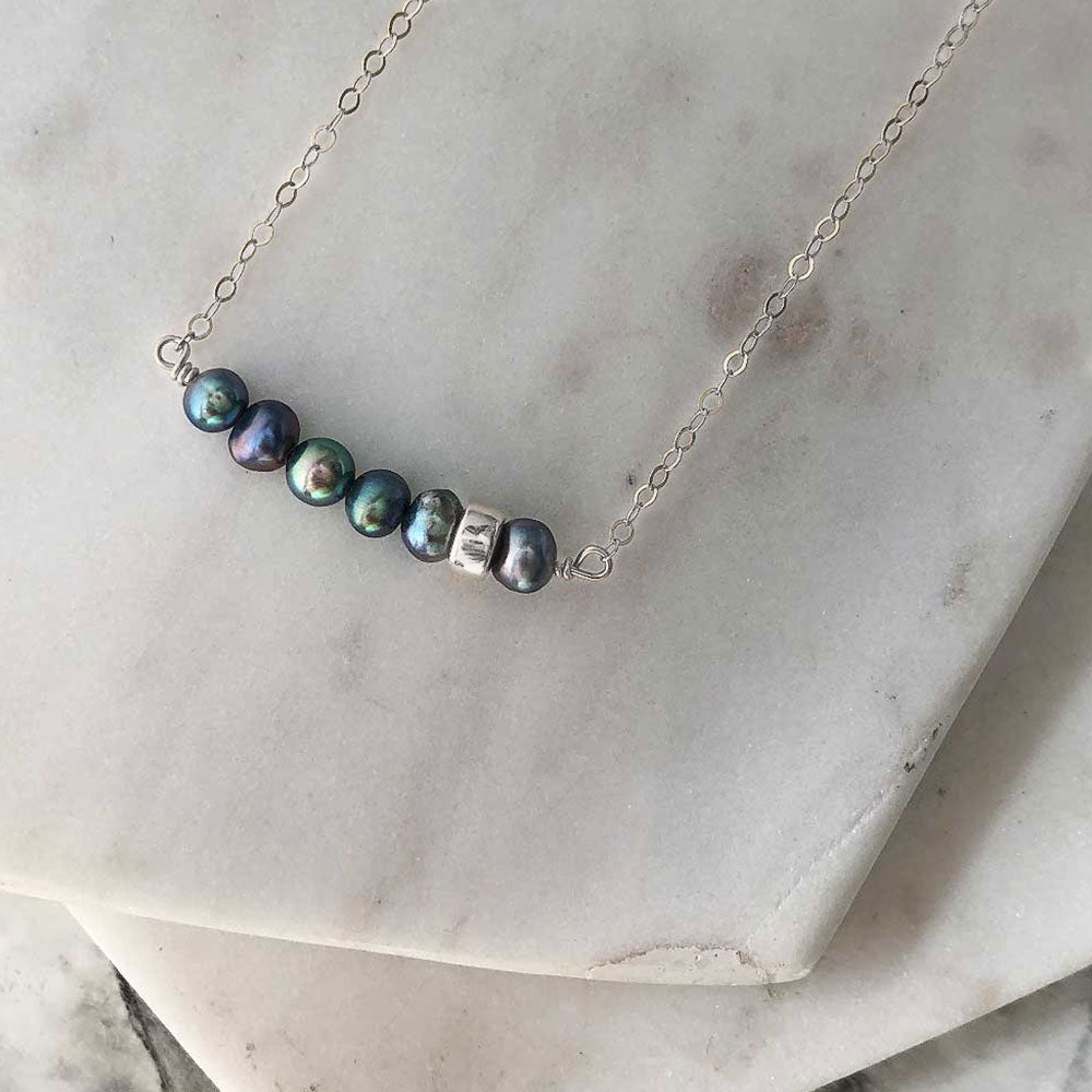 Comfort Collection - Iridescent Pearl & Silver Bead Bar Necklace